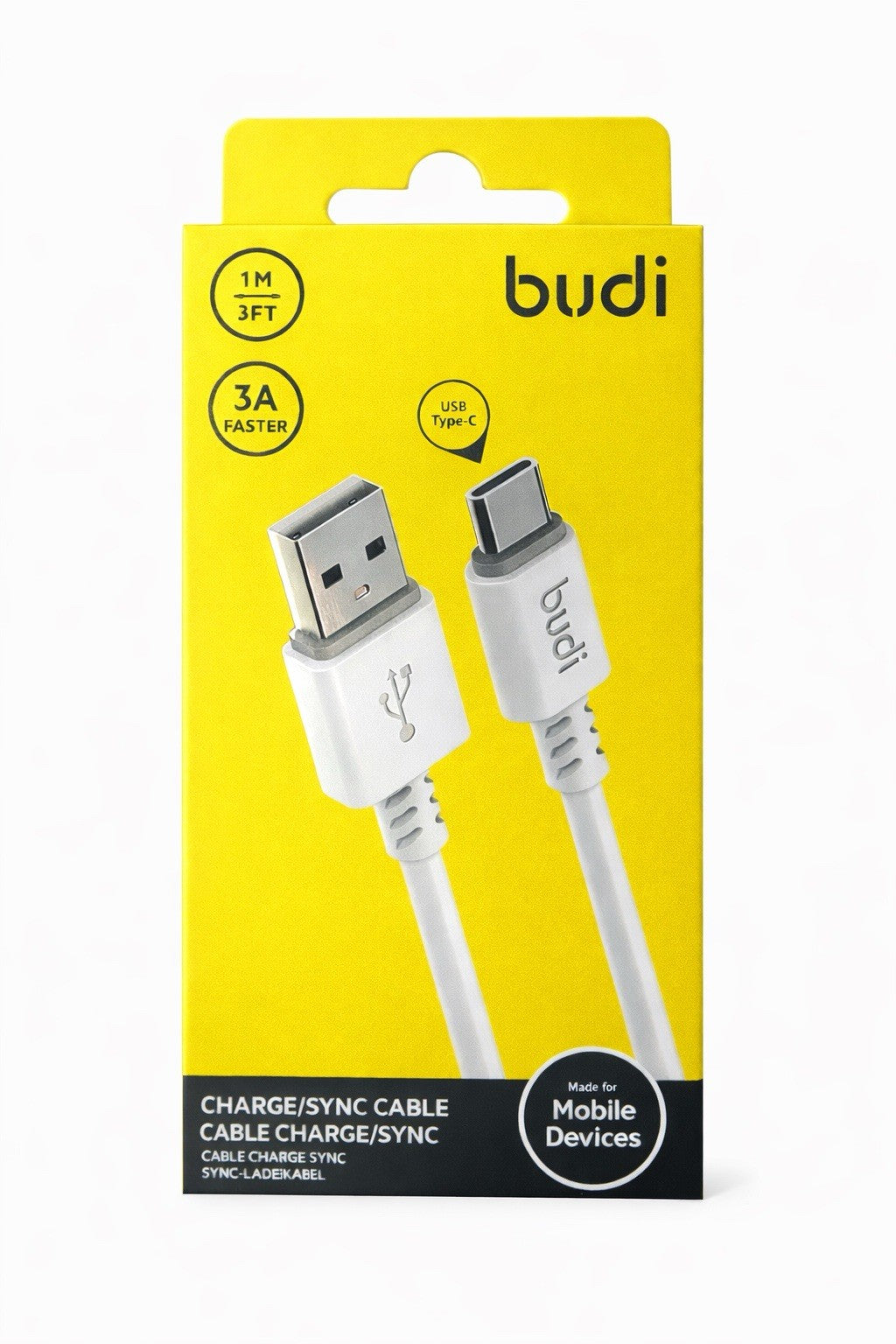 Budi USB-A auf USB-C Ladekabel – 1m – 3A Schnellladen – Weiß