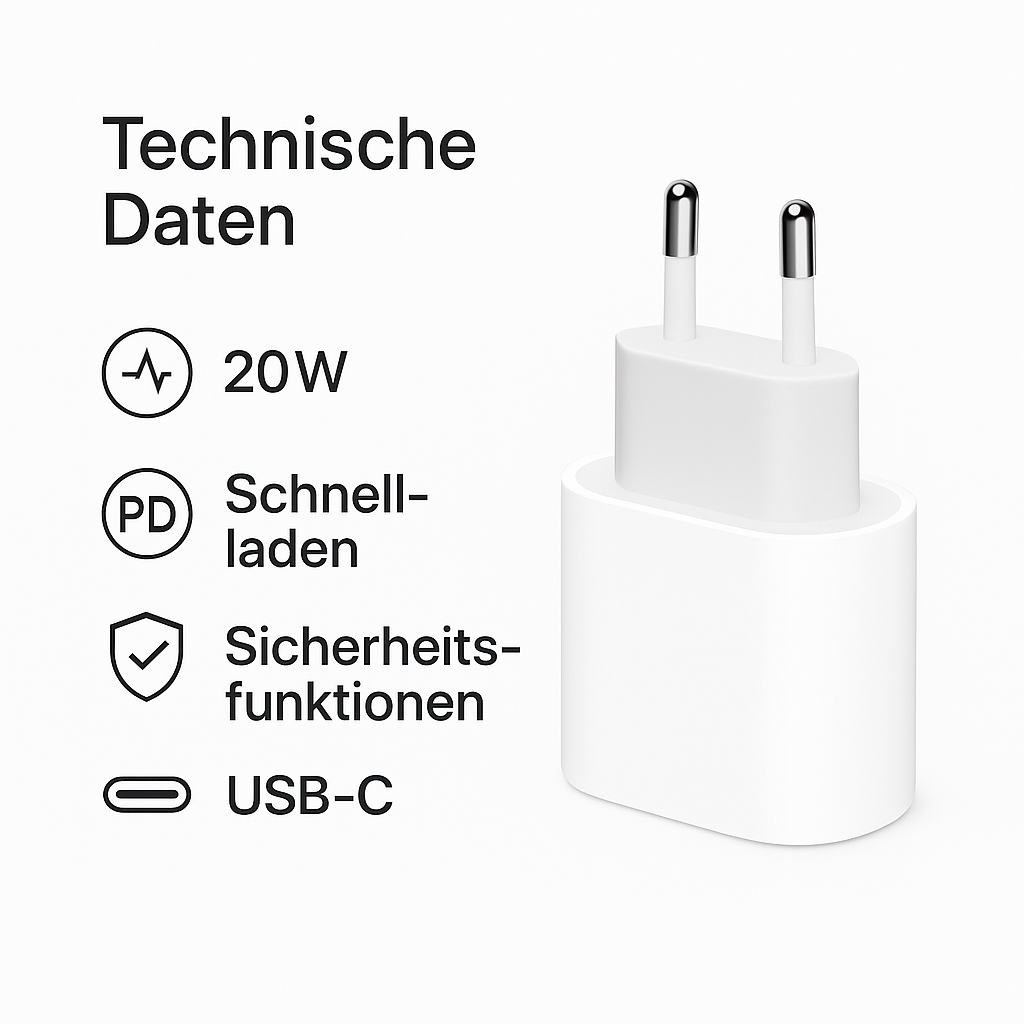 USB-C Ladegerät 20W Schnellladeadapter Power Delivery PD Netzteil Weiß