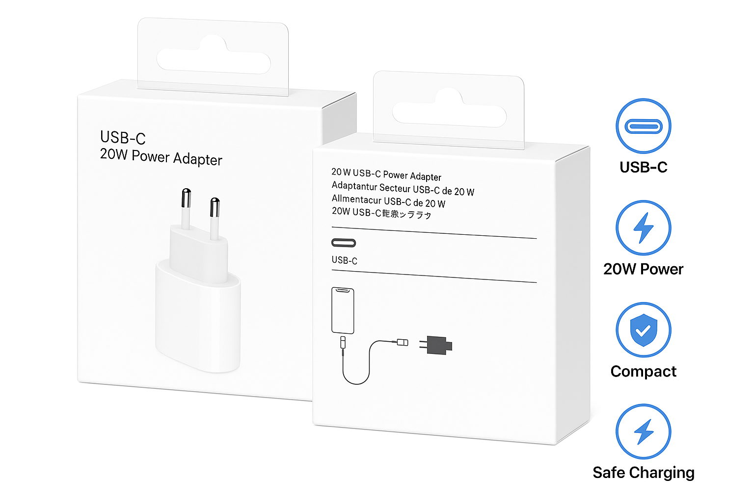 USB-C Ladegerät 20W Schnellladeadapter Power Delivery PD Netzteil Weiß