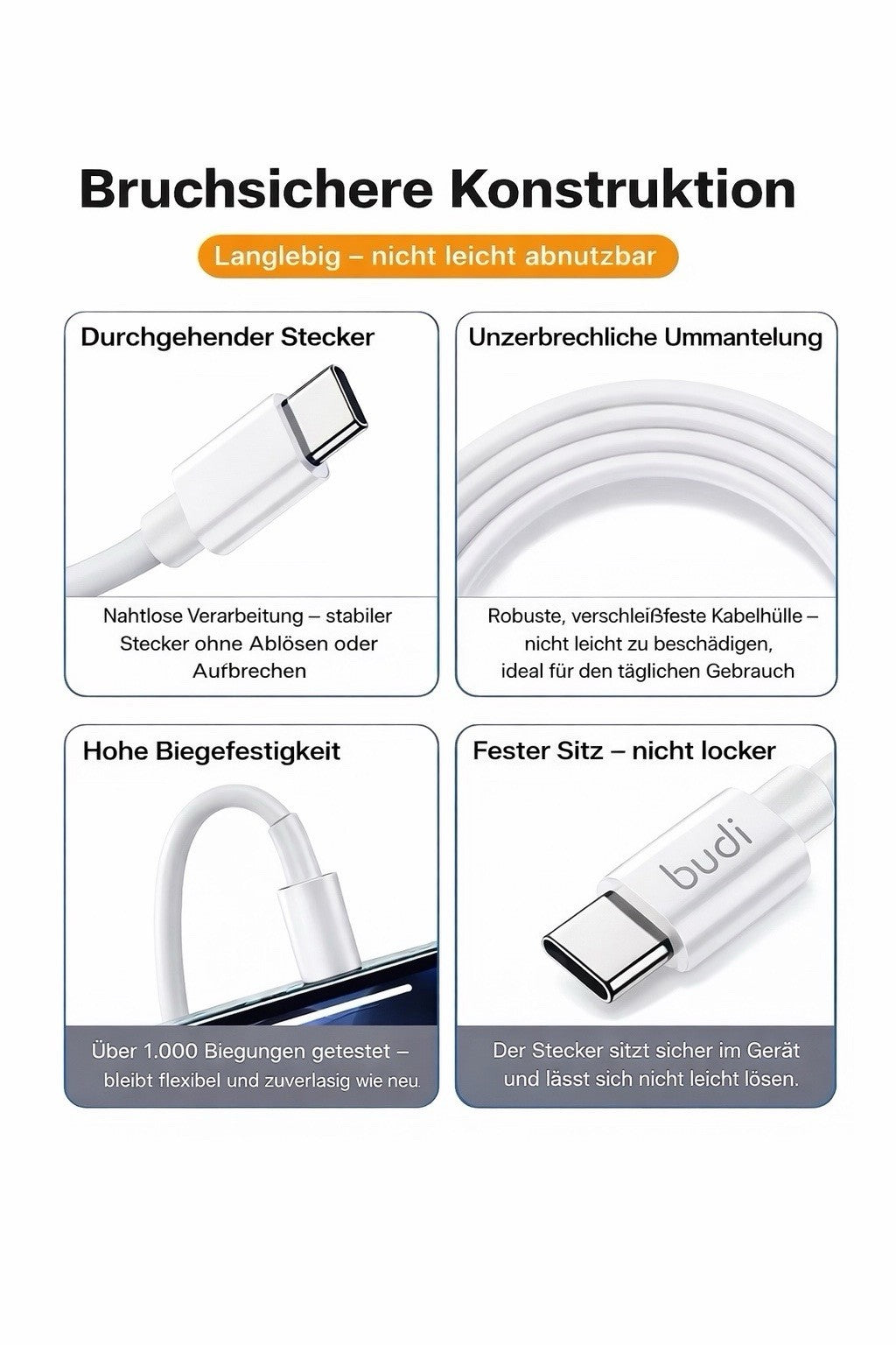 Sendem Schnellladekabel 66W USB-C aud USB C 1 meter Typ C Schnell Ladekabel
