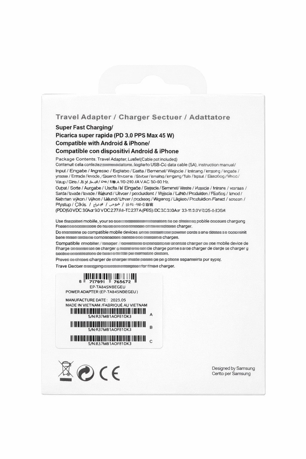 Samsung Ladegerät 45W Fast Charge Power Adapter USB-C EP-T4511