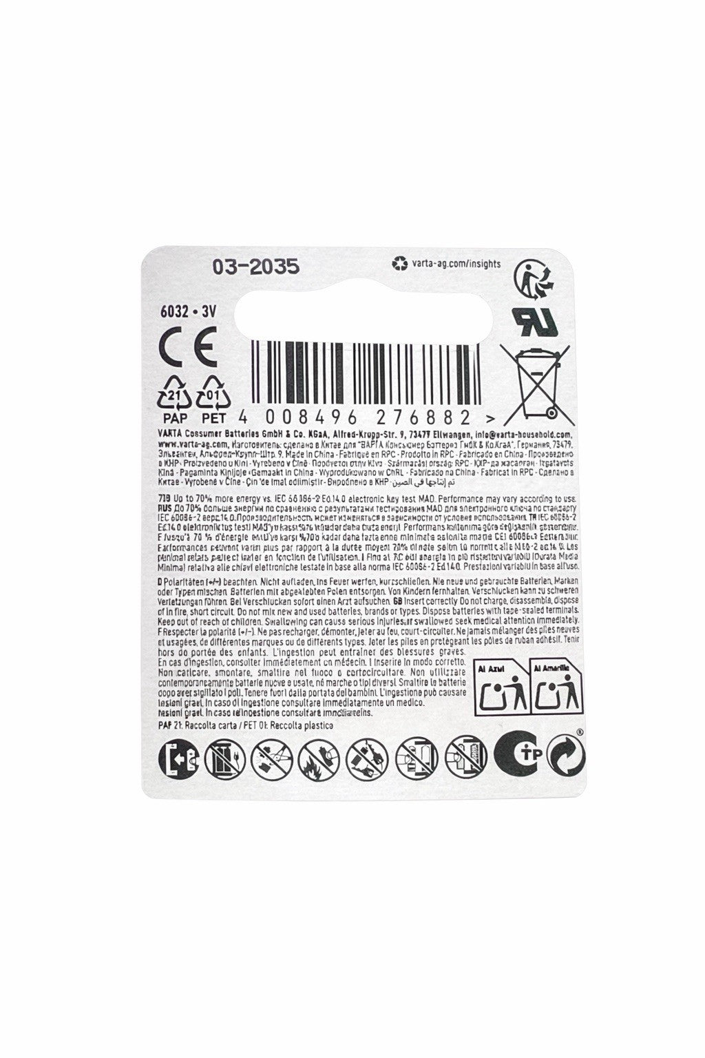 Varta Lithium Knopfzelle CR2032 Blister DL2032 230mAh 3V Batterie